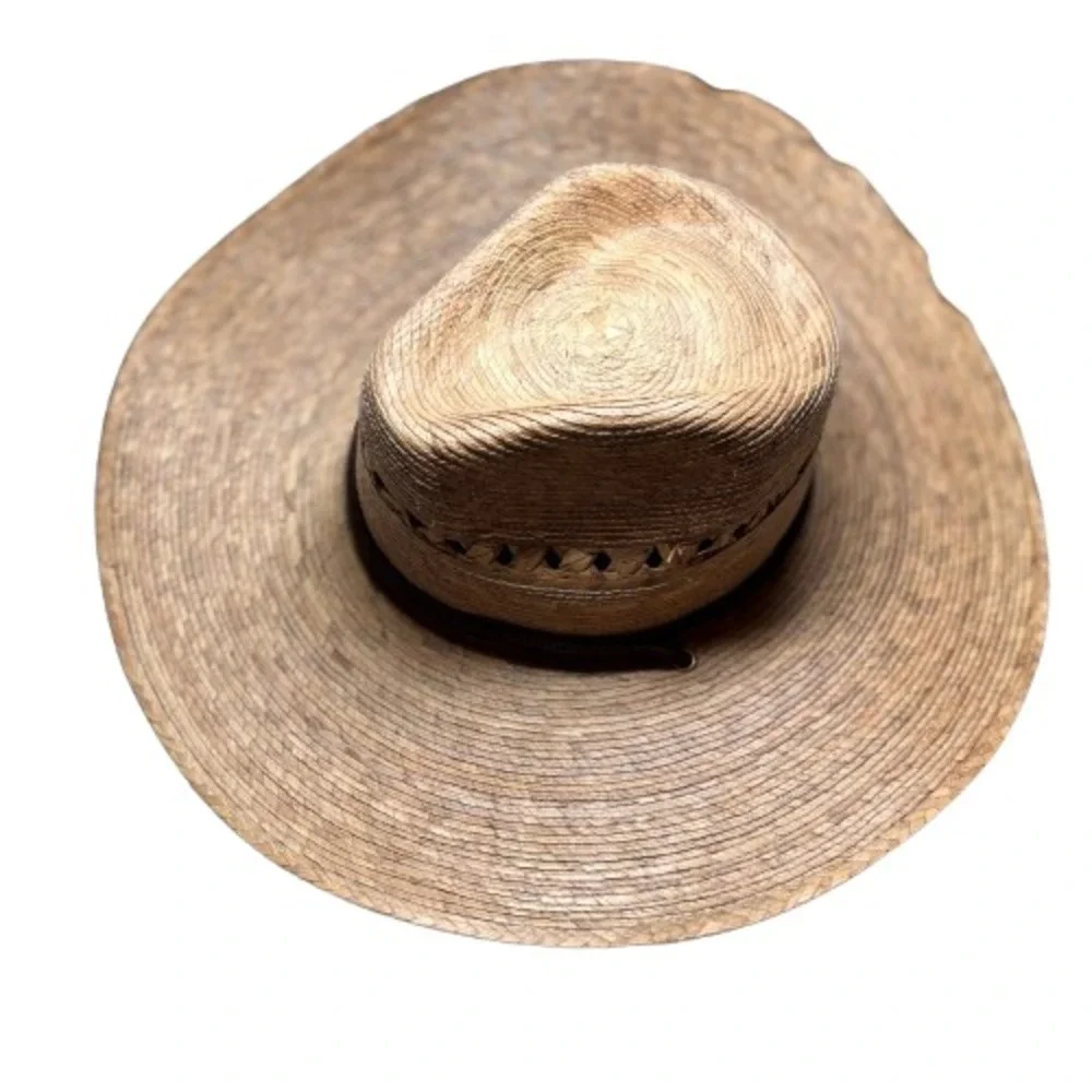 Striped Palm Straw Wide Brim Fedora Sun Western‎ Hat Drawstring